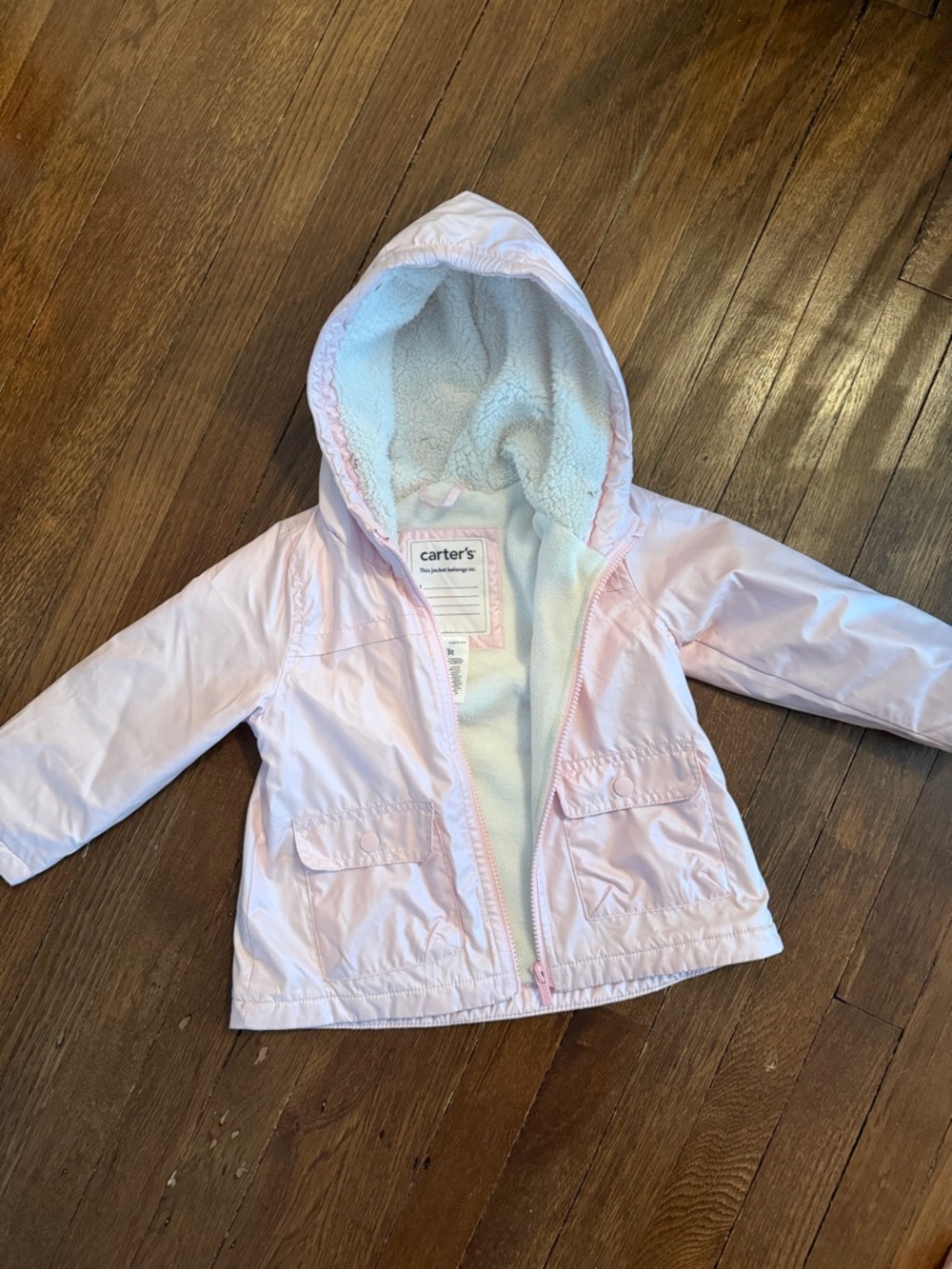 Carter's Pale Pink Hooded Raincoat with Fleece Lining